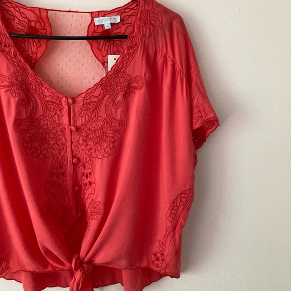 Jun & Ivy Coral Eyelet Blouse NWT Valentine’s Worthy - Picture 2 of 12